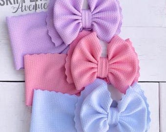 SCALLOPED BOWS • Scallop Bow Headwraps | Stand-Up Bows | Permanently Sewn & Pull-Proof | Big Bow Headband | Soft Stretchy