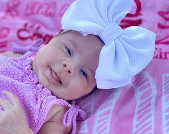 BRIGHT WHITE • Signature Stand-Up Headwrap | Permanently Sewn & Pull-Proof | Big Bow Headbands | Soft and Stretchy | Big Bow Headwraps