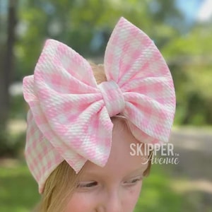 PINK GINGHAM • Signature Stand-Up Headwrap | Permanently Sewn & Pull-Proof | Big Bow Headbands