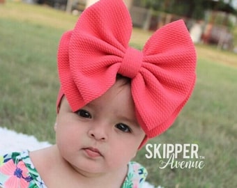 CORAL PINK • Signature Stand-Up Headwrap | Permanently Sewn & Pull-Proof | Big Bow Headbands | Soft and Stretchy | Big Bow Headwraps
