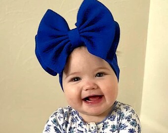 ROYAL BLUE • Signature Stand-Up Headwrap | Permanently Sewn & Pull-Proof | Big Bow Headbands | Soft and Stretchy | Big Bow Headwraps