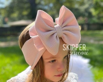 DUSTY BLUSH • Signature Stand-Up Headwrap | Permanently Sewn & Pull-Proof | Big Bow Headbands | Soft and Stretchy | Big Bow Headwraps
