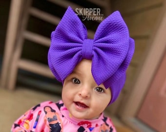 GRAPE • Signature Stand-Up Headwrap | Permanently Sewn & Pull-Proof | Big Bow Headbands | Soft and Stretchy | Big Bow Headwraps