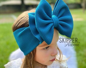 OCEAN • Signature Stand-Up Headwrap | Permanently Sewn & Pull-Proof | Big Bow Headbands | Soft and Stretchy | Big Bow Headwraps