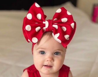 POLKADOT COLLECTION • Stand-Up Headwraps, Permanently Sewn / Pull-Proof, Big Bow Headband, Soft & Stretchy