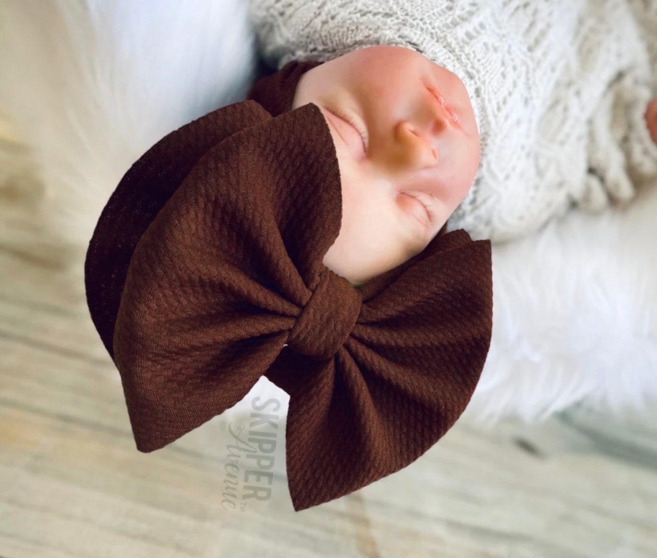 Brown Squares Girl Bow, Customized Baby Girl Headbands, Head Wraps