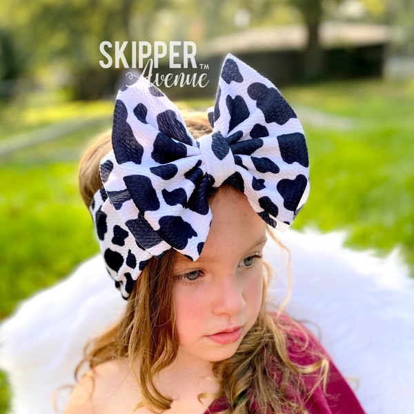 COW PRINT • Signature Stand-Up Headwrap | Permanently Sewn & Pull-Proof | Big Bow Headbands | Soft and Stretchy | Big Bow Headwraps