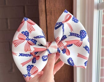 USA BOWS PRINT • Stand Up Classic Bows | One Size Fits All | Permanently Sewn Secure | Big Bow Headbands | Lightweight and Comfy