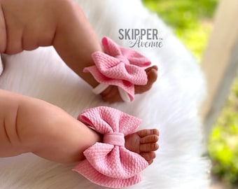 BOW SANDALS • Signature Bow Footies | Baby Bow Sandals | Barefoot Sandals | Baby Girl | Toddler Summer Nylon Sandals | Newborn | Baby