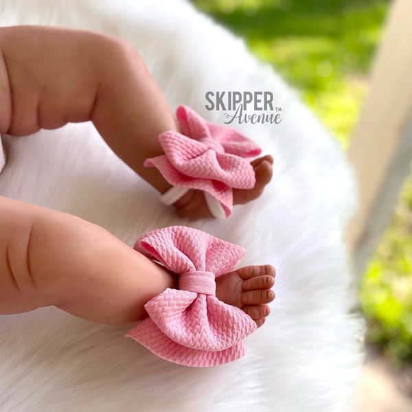 BOW SANDALS • Signature Bow Footies | Baby Bow Sandals | Barefoot Sandals | Baby Girl | Toddler Summer Nylon Sandals | Newborn | Baby