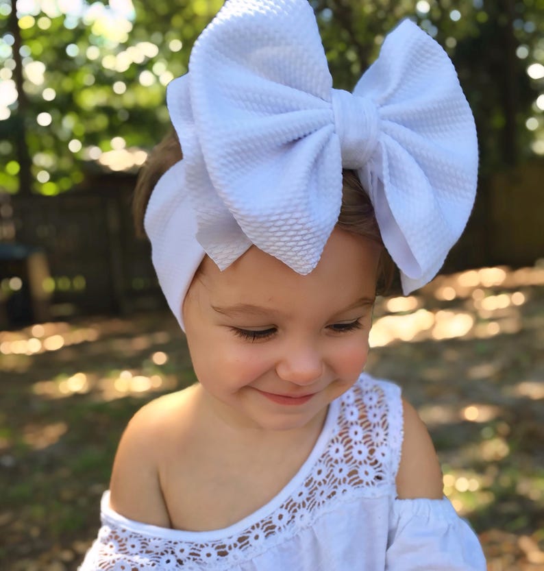 BRIGHT WHITE • Signature Stand-Up Headwrap | Permanently Sewn & Pull-Proof | Big Bow Headbands | Soft and Stretchy | Big Bow Headwraps image 2