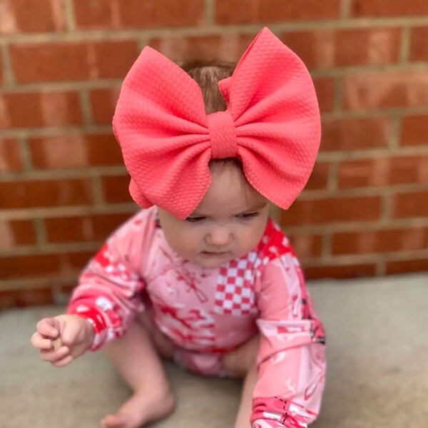 SUNSET CORAL • Signature Stand-Up Headwrap | Permanently Sewn & Pull-Proof | Big Bow Headbands | Soft and Stretchy | Big Bow Headwraps