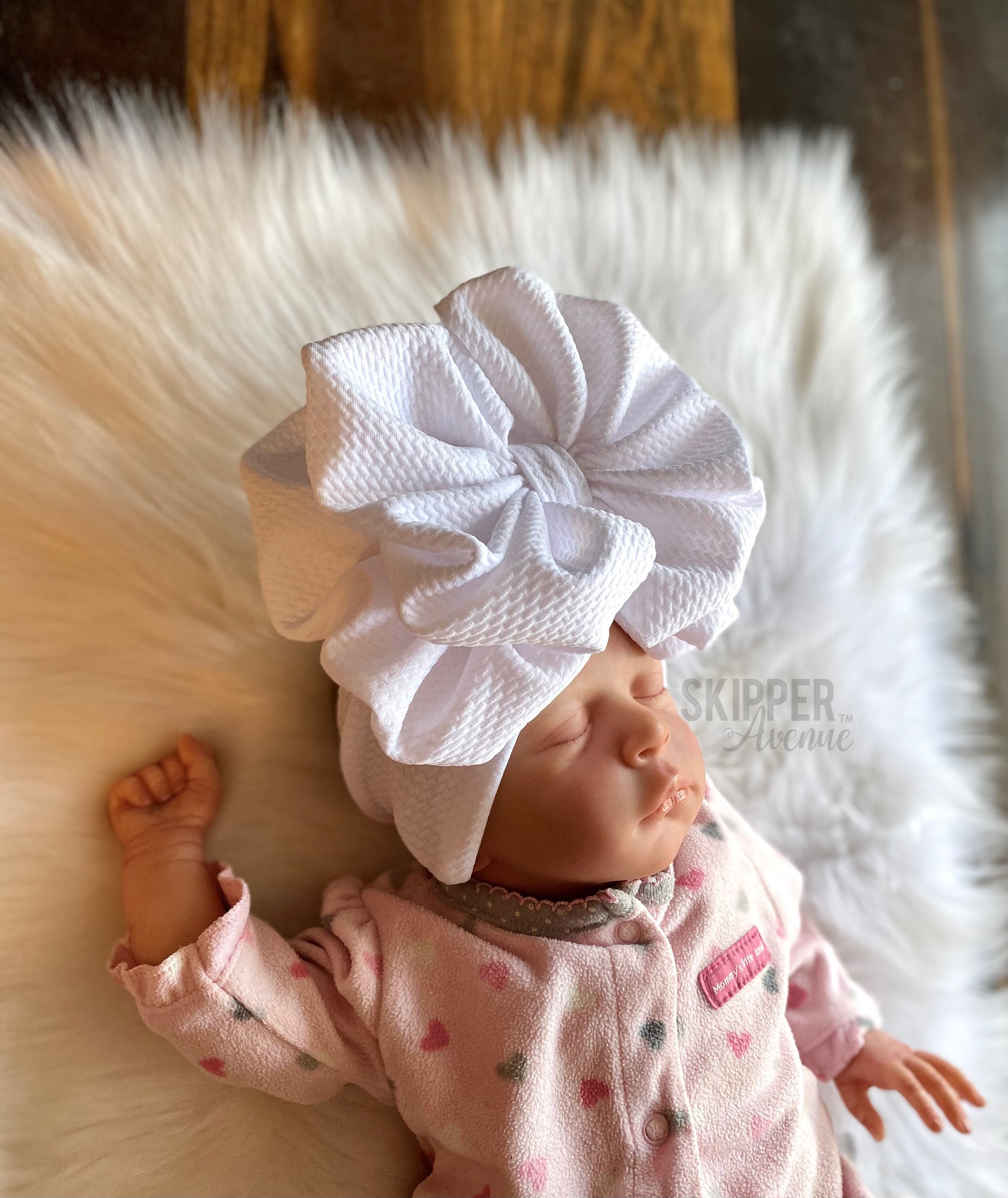 Beautiful Bows Boutique Large Ivory Ruffle Girls Hair Bow Clip or Baby Headband 4 inch (Shown) / Permanently Attached to Headband