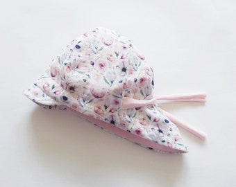Summer cap made of muslin, baby and children sun hat, ty cap, muslin cap, white, pastel flowers