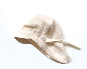 Summer hat made of muslin, baby and children's sun hat, tie-on hat, muslin hat, cream