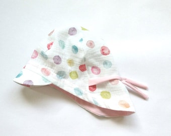 Summer hat made of muslin, baby and children's sun hat, tie-on hat, muslin hat, white, polka dots