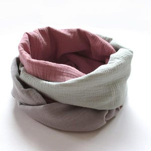 Muslin loop scarf, grey/dusty rose/mint, women's scarf made of double gauze image 1
