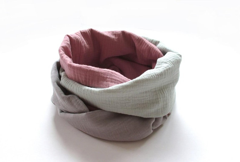 Muslin loop scarf, grey/dusty rose/mint, women's scarf made of double gauze image 1