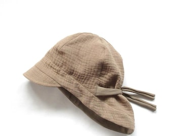 Summer hat made of muslin, baby and children's sun hat, tie-on hat, muslin hat, dark beige