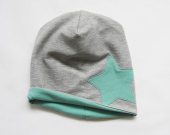 Wendebeanie KU 49-51 cm grau/mint Stern