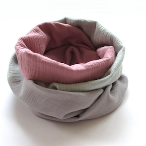 Muslin loop scarf, grey/dusty rose/mint, women's scarf made of double gauze image 3
