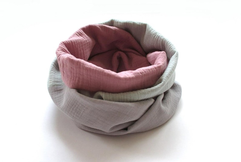 Muslin loop scarf, grey/dusty rose/mint, women's scarf made of double gauze image 3