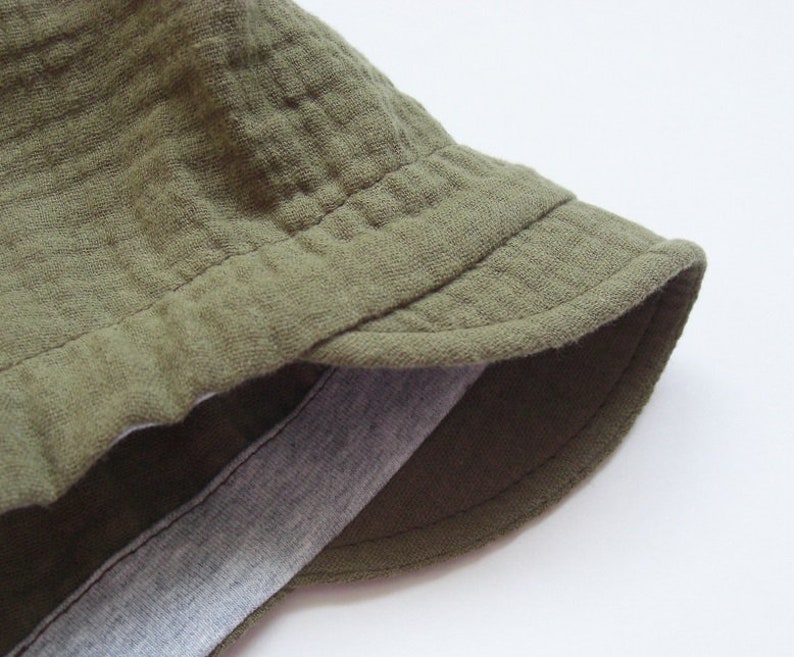 Summer hat made of muslin, baby and children's sun hat, tie hat, muslin hat, olive green/gray image 5