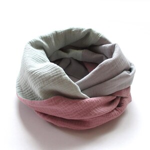 Muslin loop scarf, grey/dusty rose/mint, women's scarf made of double gauze image 4