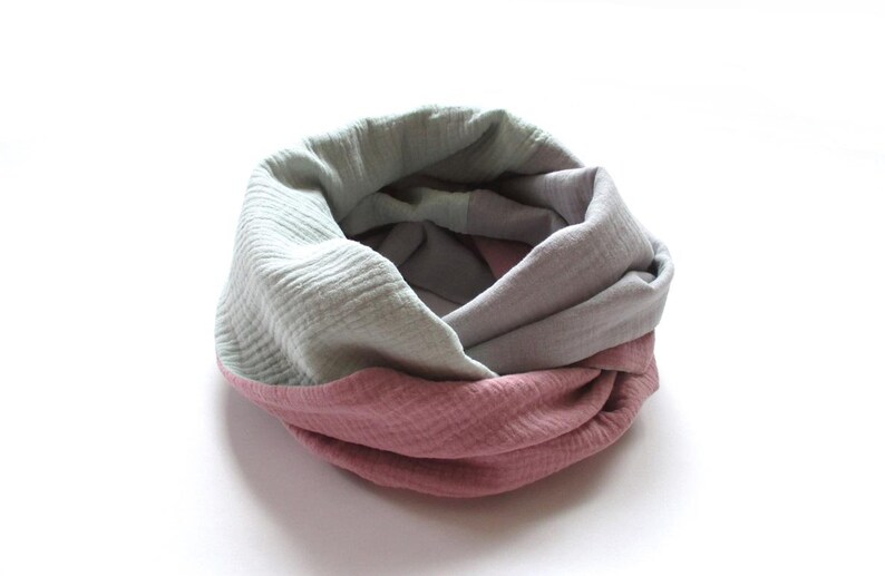 Muslin loop scarf, grey/dusty rose/mint, women's scarf made of double gauze image 4