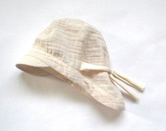 Summer hat made of muslin, baby and children's sun hat, tie-on hat, muslin hat, cream