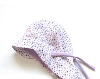 Summer hat made of muslin, baby and children's sun hat, tie-on hat, muslin hat, flowers, lilac/white