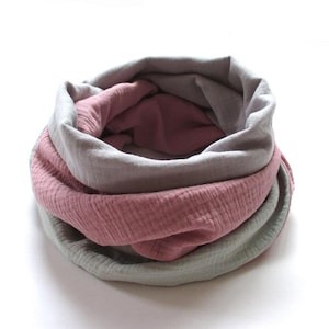 Muslin loop scarf, grey/dusty rose/mint, women's scarf made of double gauze image 2