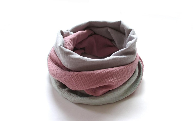 Muslin loop scarf, grey/dusty rose/mint, women's scarf made of double gauze image 2