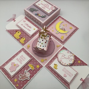 Explosionsbox - 10 x 10cm - Geburt - Junge -Mädchen - Geldgeschenk - Namen individualisierbar