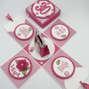 Explosionsbox - 10 x 10 cm - Geburtstag - Geldgeschenk - Geburtstagszahl - Namen - individualisierbar