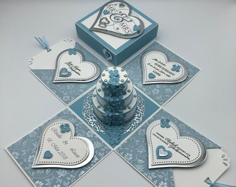 Explosionsbox - 10 x 10 cm - Hochzeit - Geldgeschenk - Torte - Namen individualisierbar