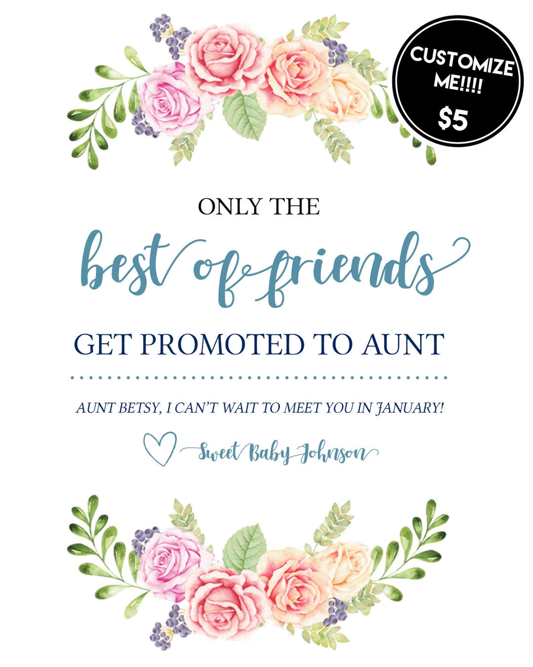 Best of Friends Get Promoted to Aunt Digital Download Art, Pregnancy ...