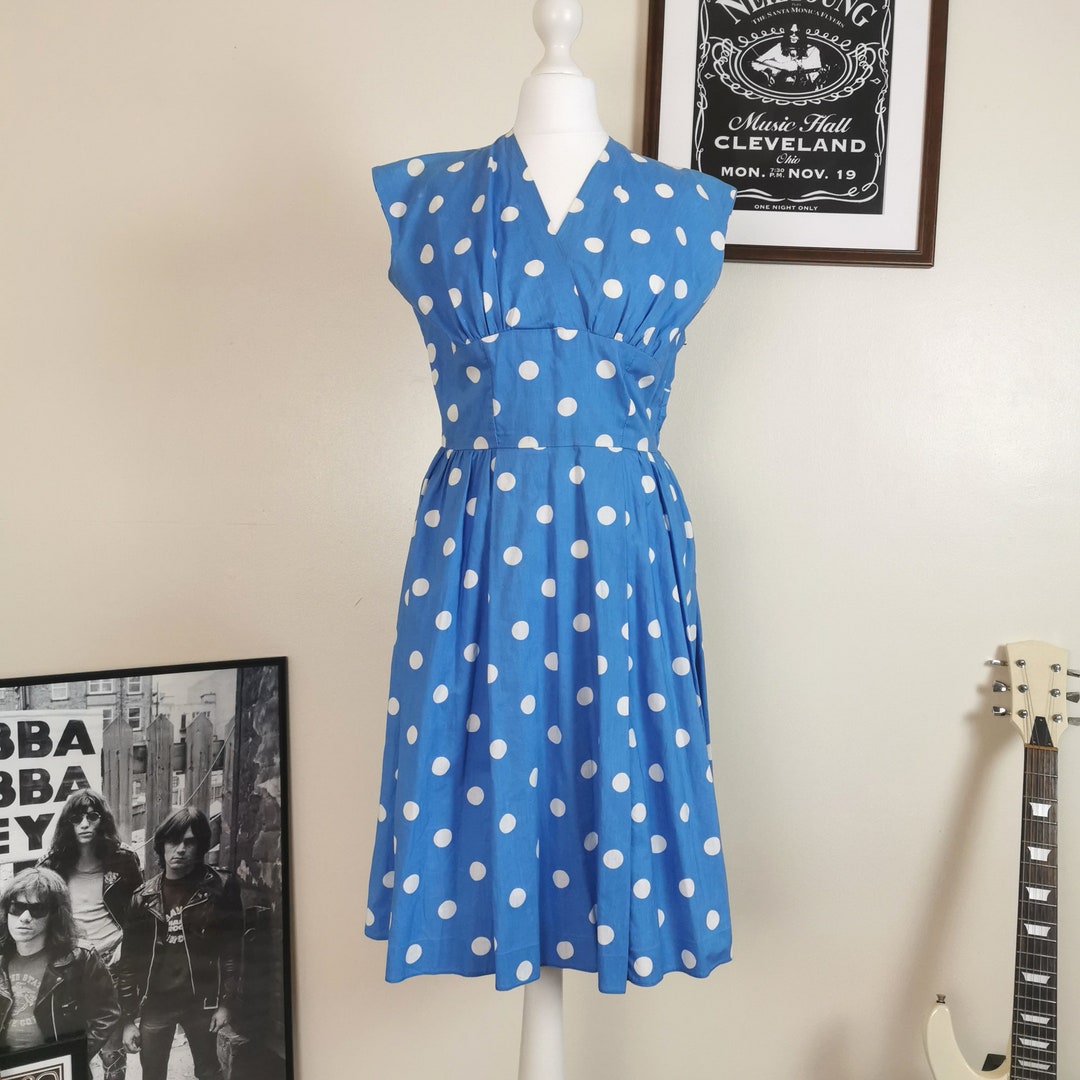 50s Blue and White Polka Dot Mini Dress Vintage for Woman - Etsy UK