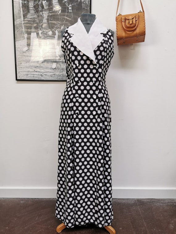 grey and white polka dot dress