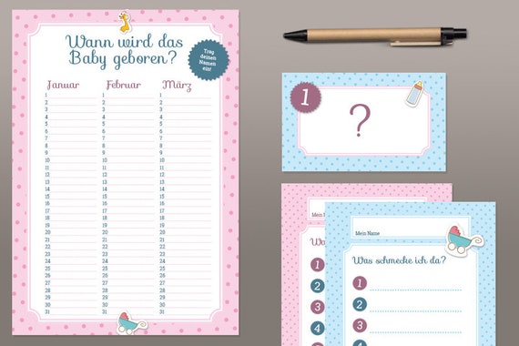 Spiele Und Deko Fur Die Babyparty Als Set Etsy