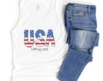 Camiseta sin mangas de EE. UU., Camiseta sin mangas "Land that I Love", Camiseta sin mangas del 4 de julio, Camiseta sin mangas del 4 de julio, Camiseta del 4 de julio, Camiseta de EE. UU., Camiseta "Love USA"