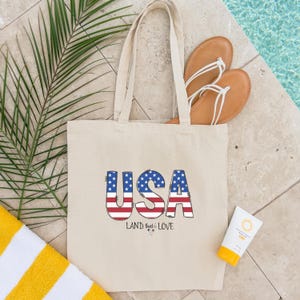 Canvas draagtas USA Land That I Love, draagtas VS, draagtas Amerika, draagtas 4 juli, draagtas patriottische draagtas
