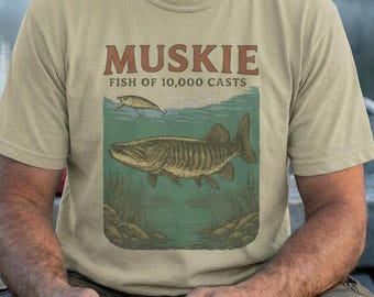 Vintage Muskie Fishing Graphic Comfort Colors Tee: Angler Gift