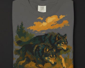 Camiseta vintage con estampado de manada de lobos: Arte de la naturaleza para amantes de la fauna salvaje.