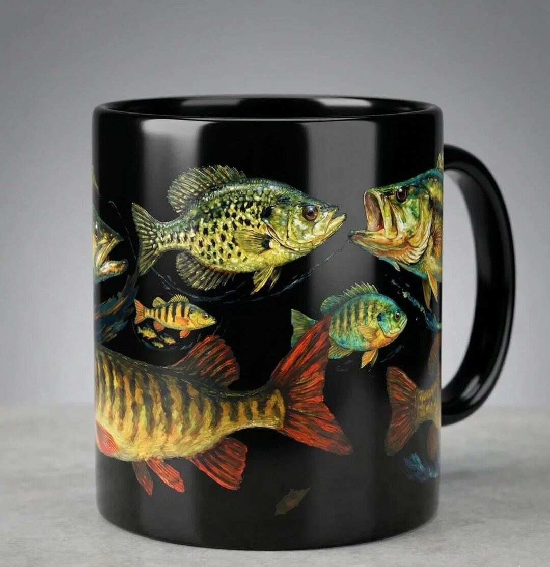 Fish Stack Mug Freshwater Fish Mug: Impasto Style Angler Coffee Cup - Etsy