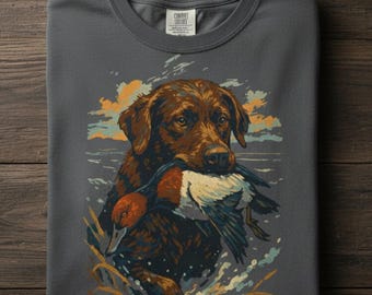 Vintage T-shirt met afbeelding van Duck Hunting Retriever - cadeau voor buitenmens