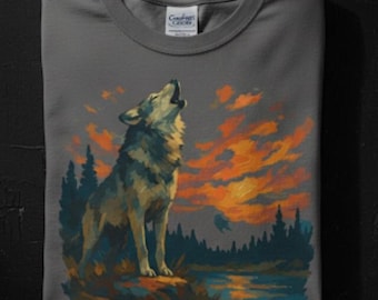 Howling Wolf Graphic Tee: Wilderness Sunset, Hiking Apparel