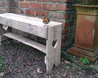 Recycled Wood, Two Seater Garden 'Memories' Bench with Hearts (minus one robin, she's ours as are the kittens)...
