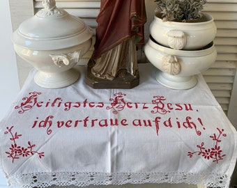 GERMAN Antike religiöse Tischdecke, Altardecke, Prozession, Banner, christliche Dekoration, Vintage, Brocante, 100 Jahre alt