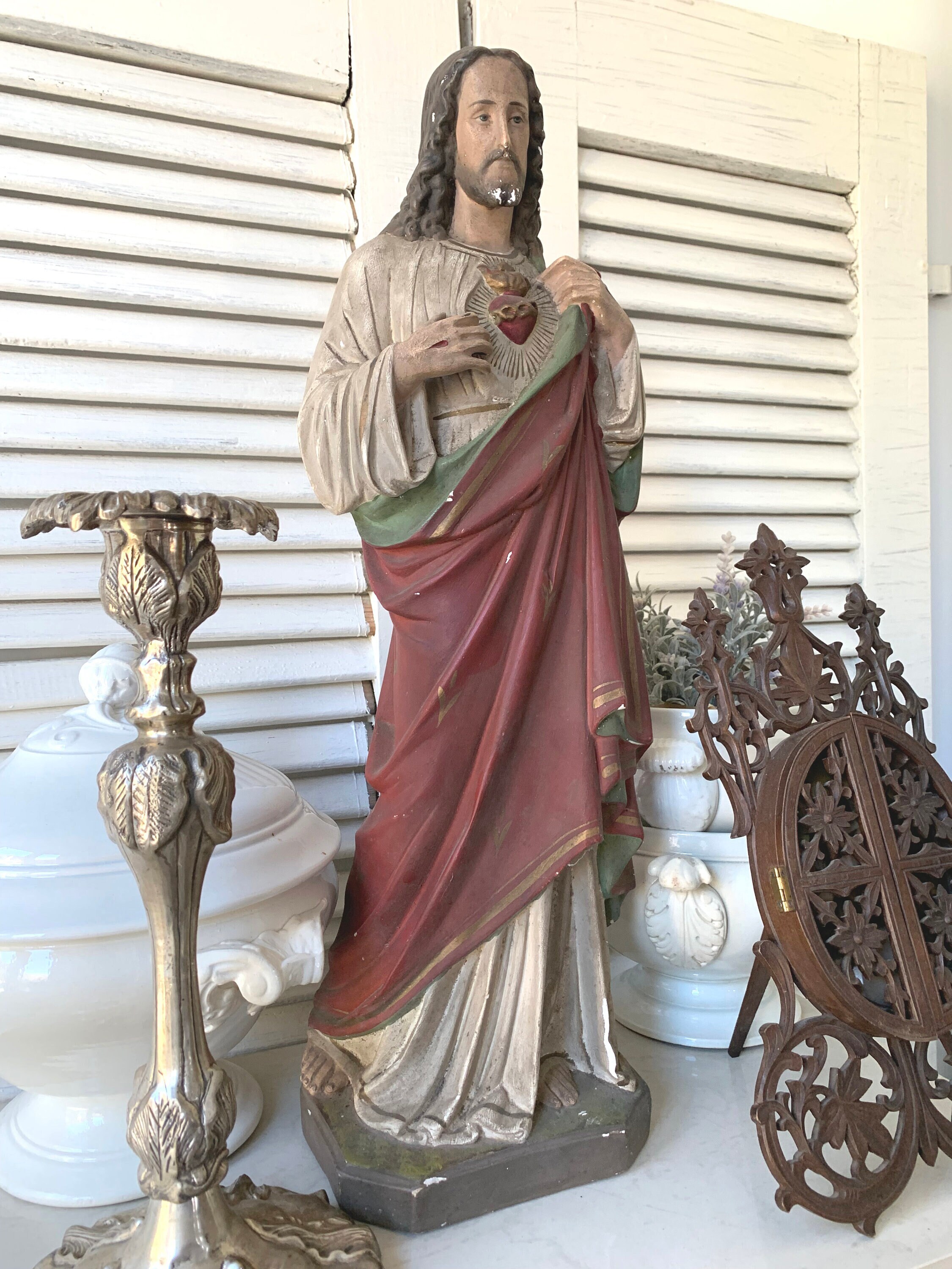 FRANCE Jesus Christ Statue Sacred Heart Ceramic Sculpture Etsy